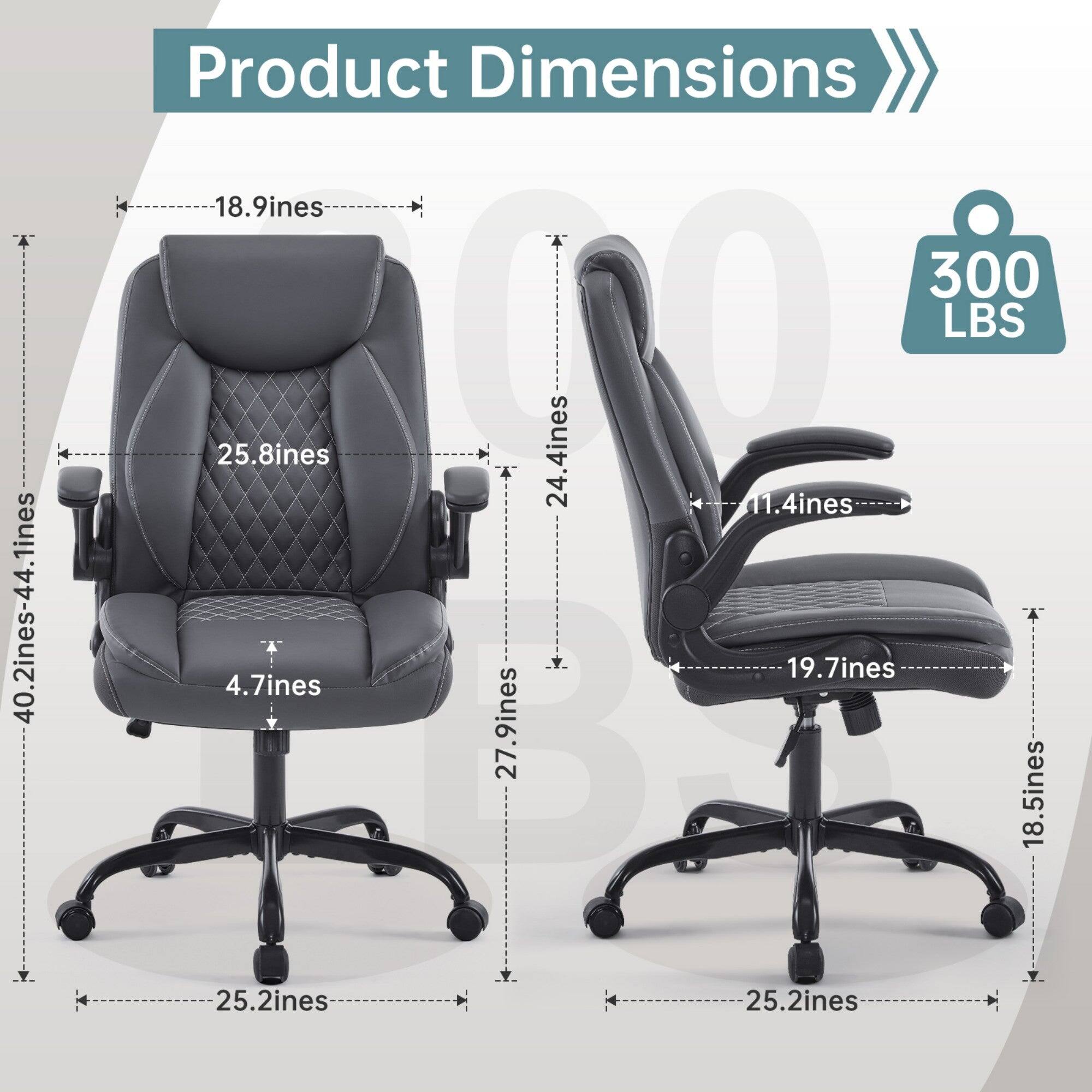 Product Dimensions

- Width: 25.2 inches
- Depth: 25.2 inches
- Height: 40.2 inches - 44.1 inches
- Seat Height: 18.9 inches
- Seat Depth: 19.7 inches
- Seat Width: 24.4 inches
- Back Height: 25.8 inches
- Armrest Height: 11.4 inches
- Overall Height: 40.2 inches - 44.1 inches
- Weight Capacity: 300 LBS