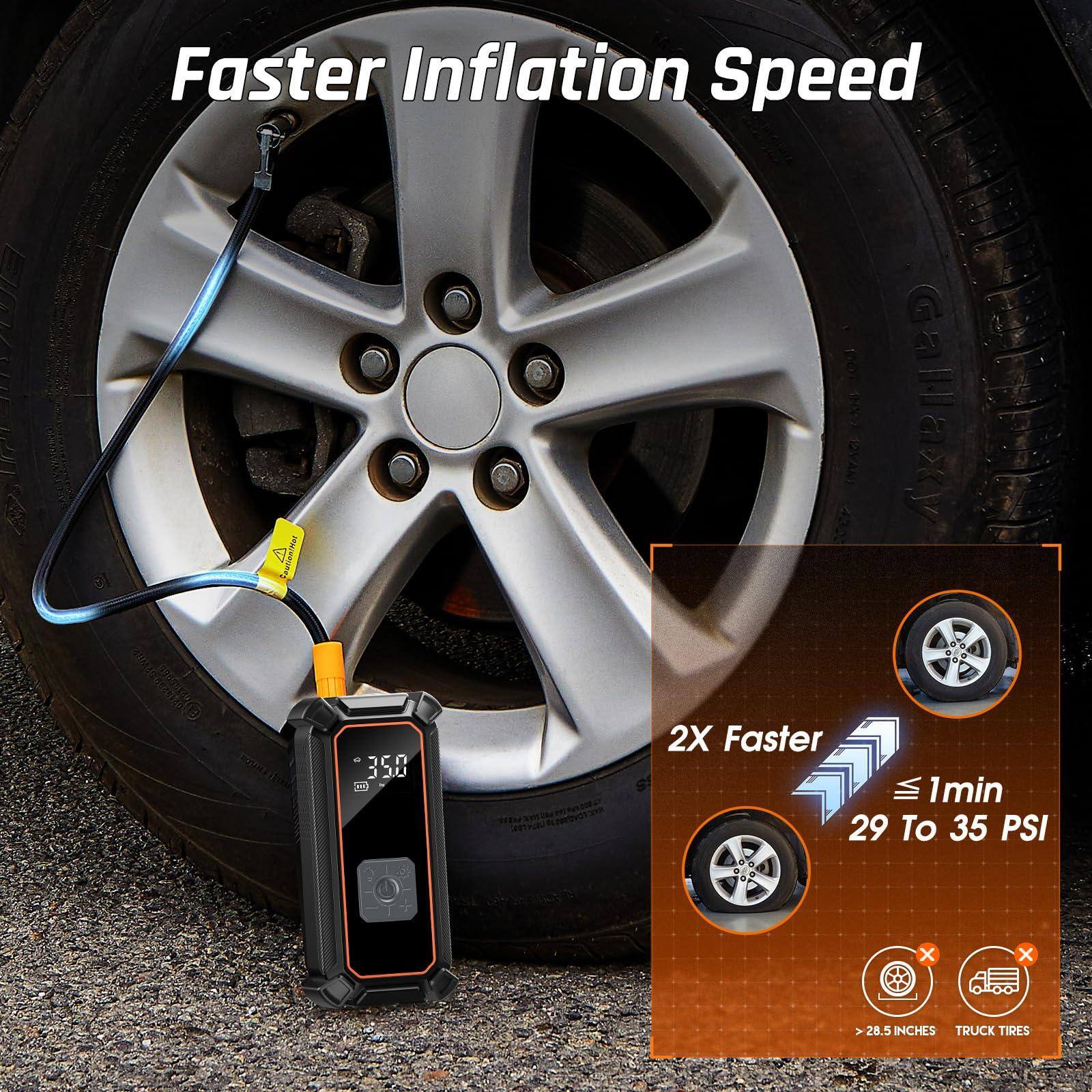 Faster Inflation Speed

2X Faster
1min
29 To 35 PSI

> 28.5 INCHES
TRUCK TIRES