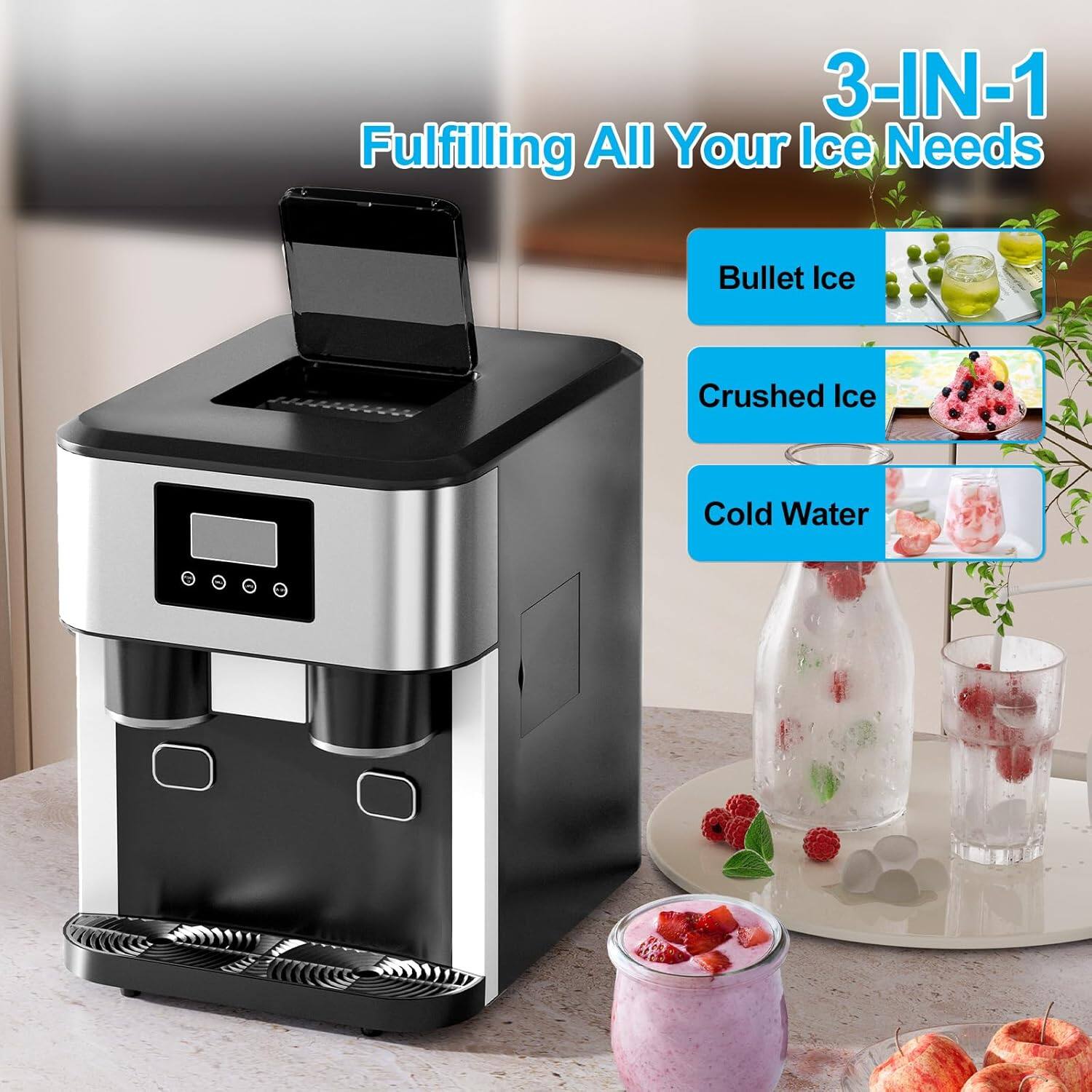 3-IN-1  
Fulfilling All Your Ice Needs

- Bullet Ice
- Crushed Ice
- Cold Water