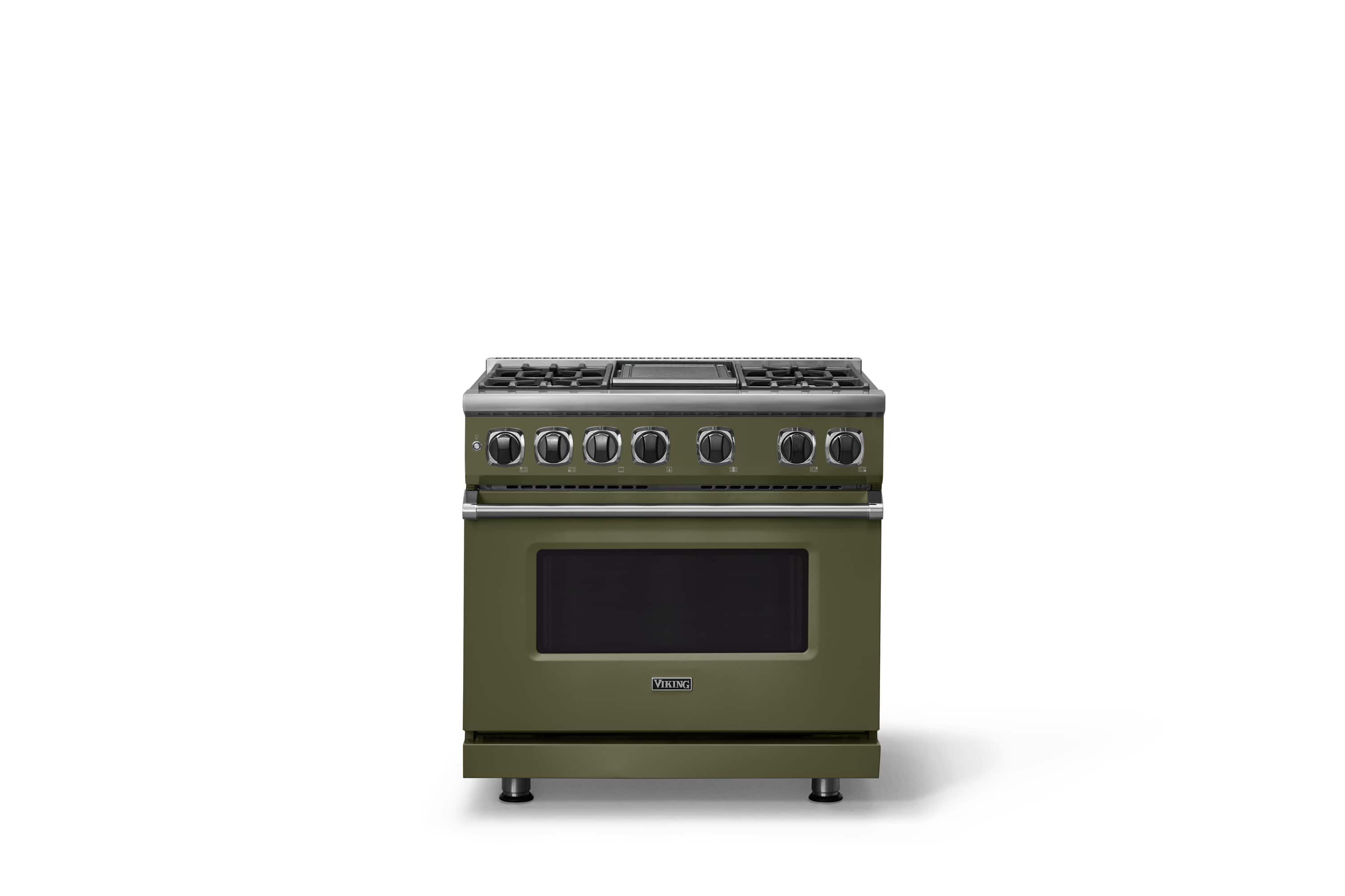 Front. Viking - 36 in. Wide 4 Burner Dual Fuel Sealed Burner Range with Griddle - Martini.