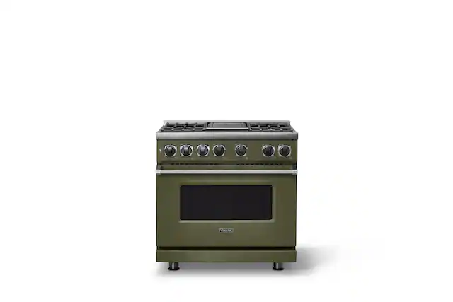Front. Viking - 36 in. Wide 4 Burner Dual Fuel Sealed Burner Range with Griddle-LP - Martini.