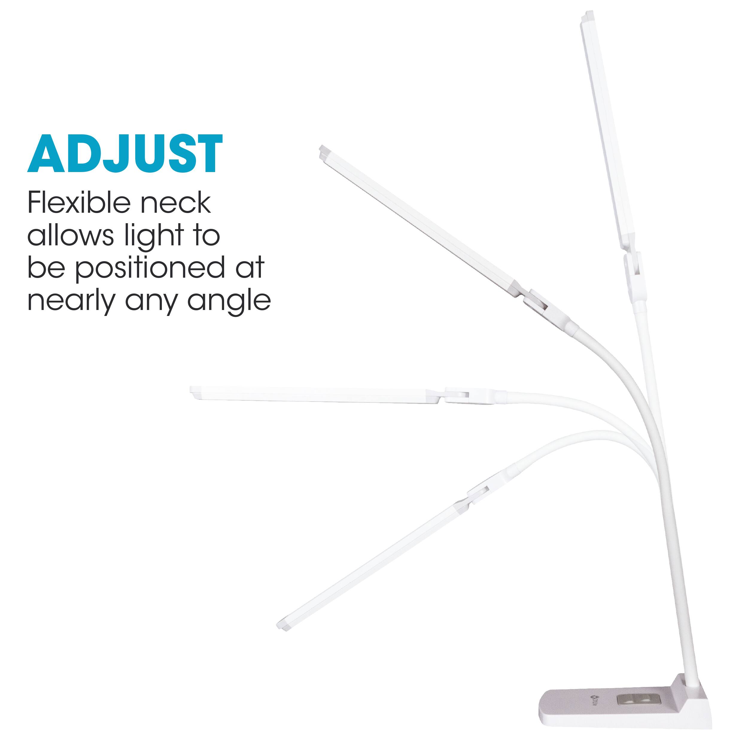 ADJUST Flexible neck allows light to be positioned at nearly any angle.