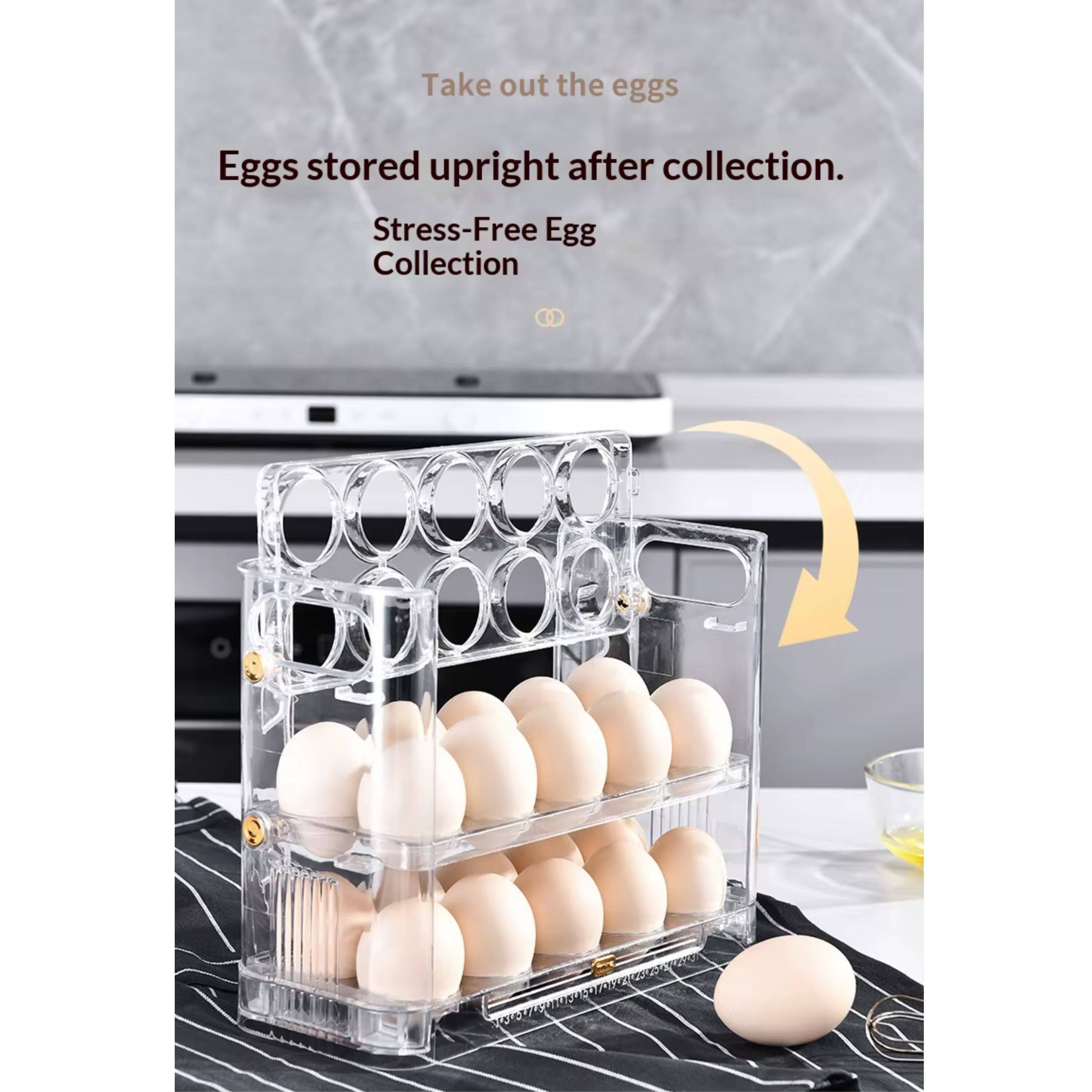 Take out the eggs  
Eggs stored upright after collection.  
Stress-Free Egg Collection