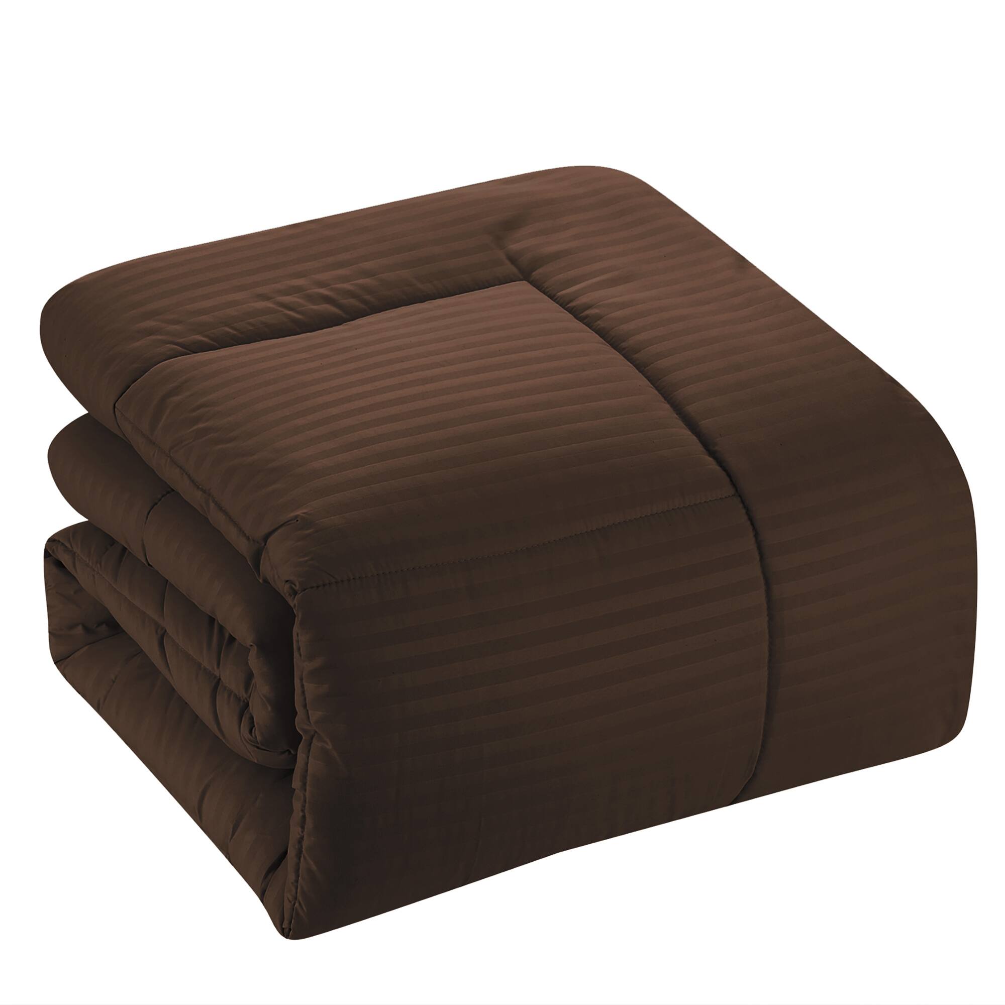 Left. Sweet Home Collection - 8 Piece Embossed Dobby Stripe Bed in a Bag All Season Complete Set with Sheets - King - Chocolate.