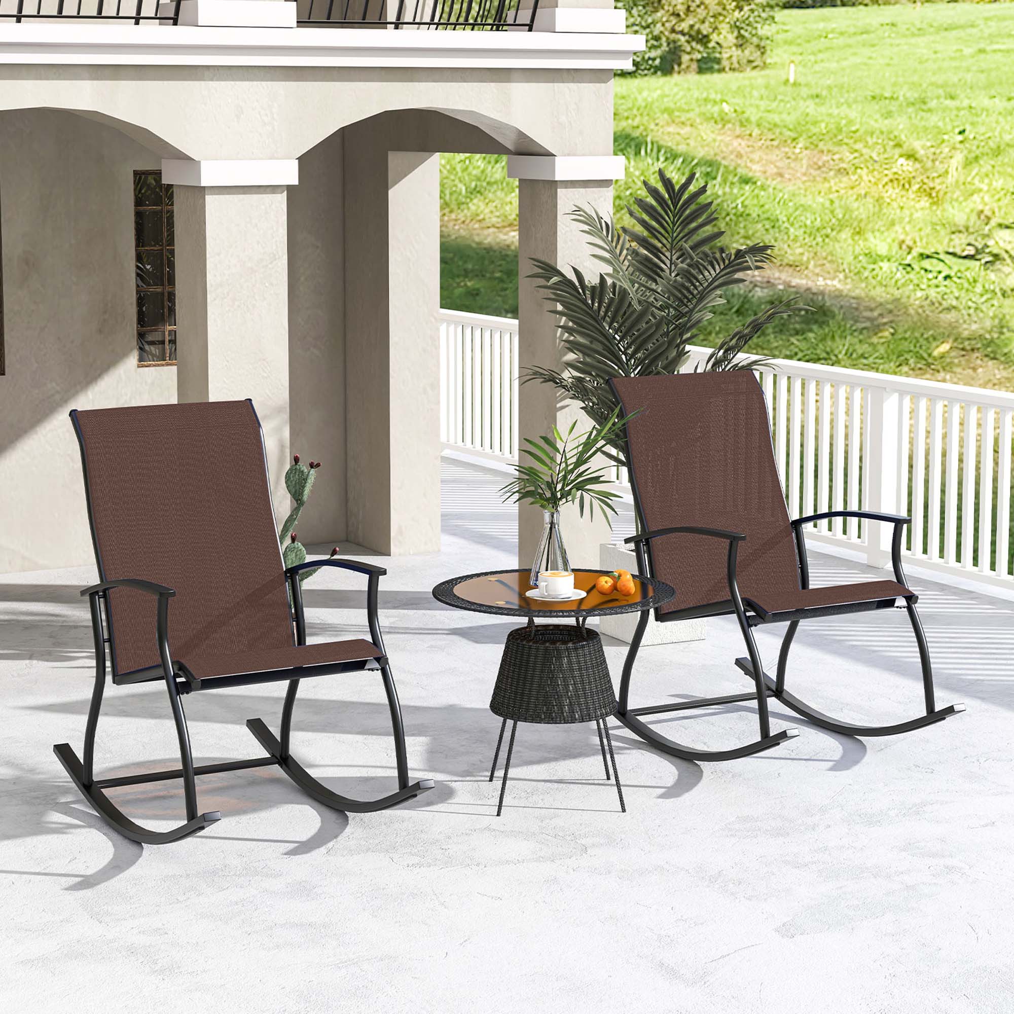 Alt View 1. Costway - Costway 2 PCS Outdoor Rocking Chairs with Breathable Backrest Smooth Safe Rocking Design - Brown.