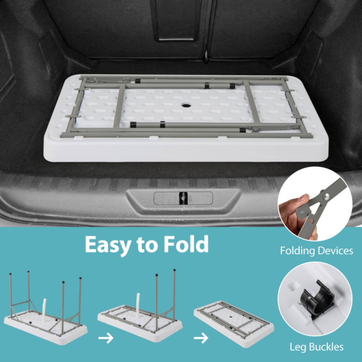 Easy to Fold  
Folding Devices  
Leg Buckles