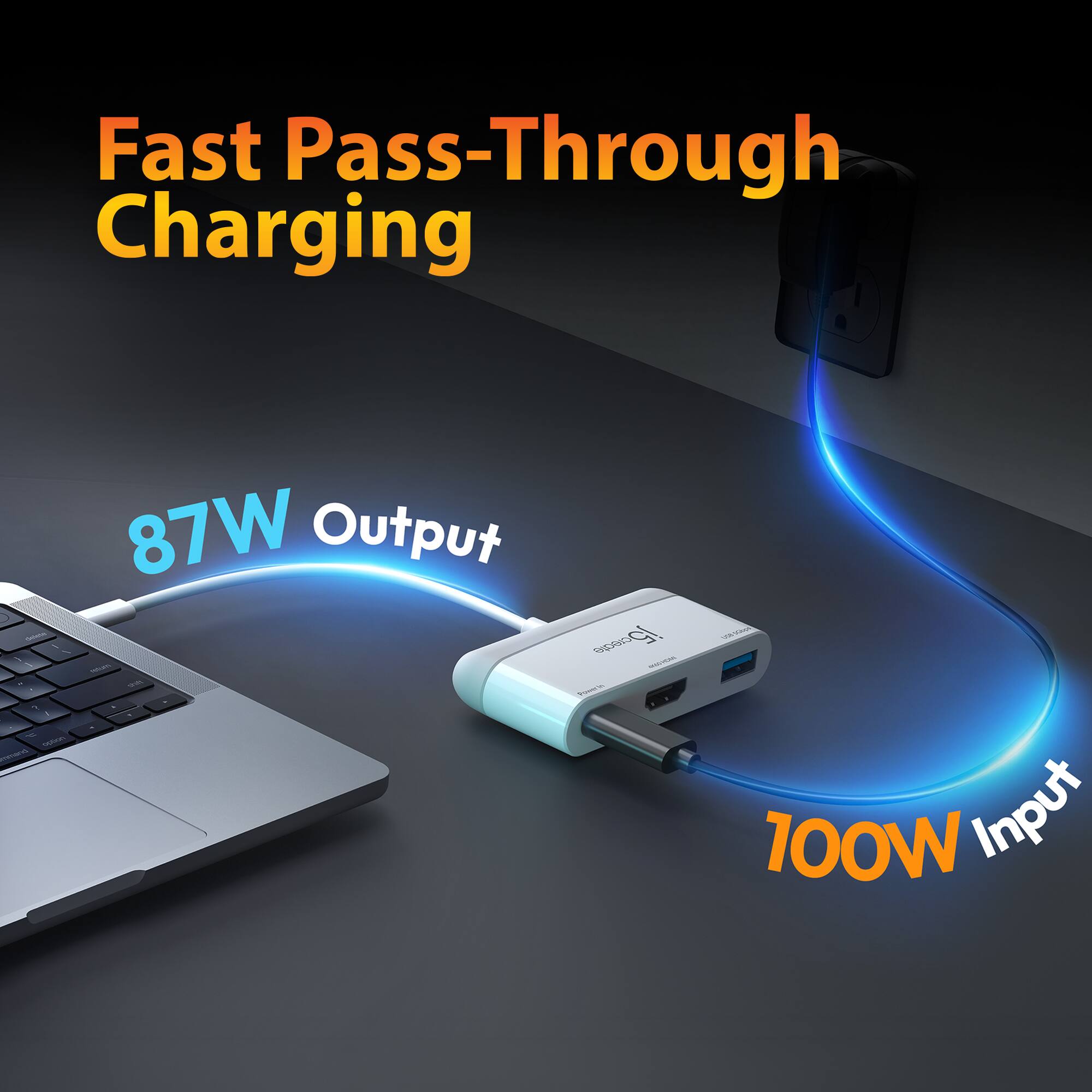Fast Pass-Through Charging - 87W Output, 100W Input