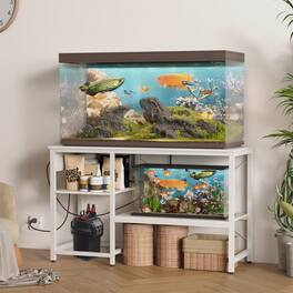 HOMLUX - 55-75 Gallon Fish Tank Stand with Power Outlet & LED Light, Metal Aquarium Stand - White