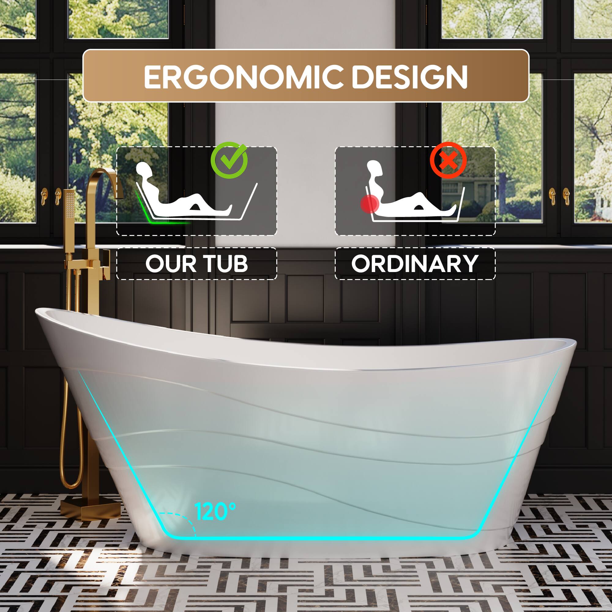 ERGONOMIC DESIGN

OUR TUB

ORDINARY

120°