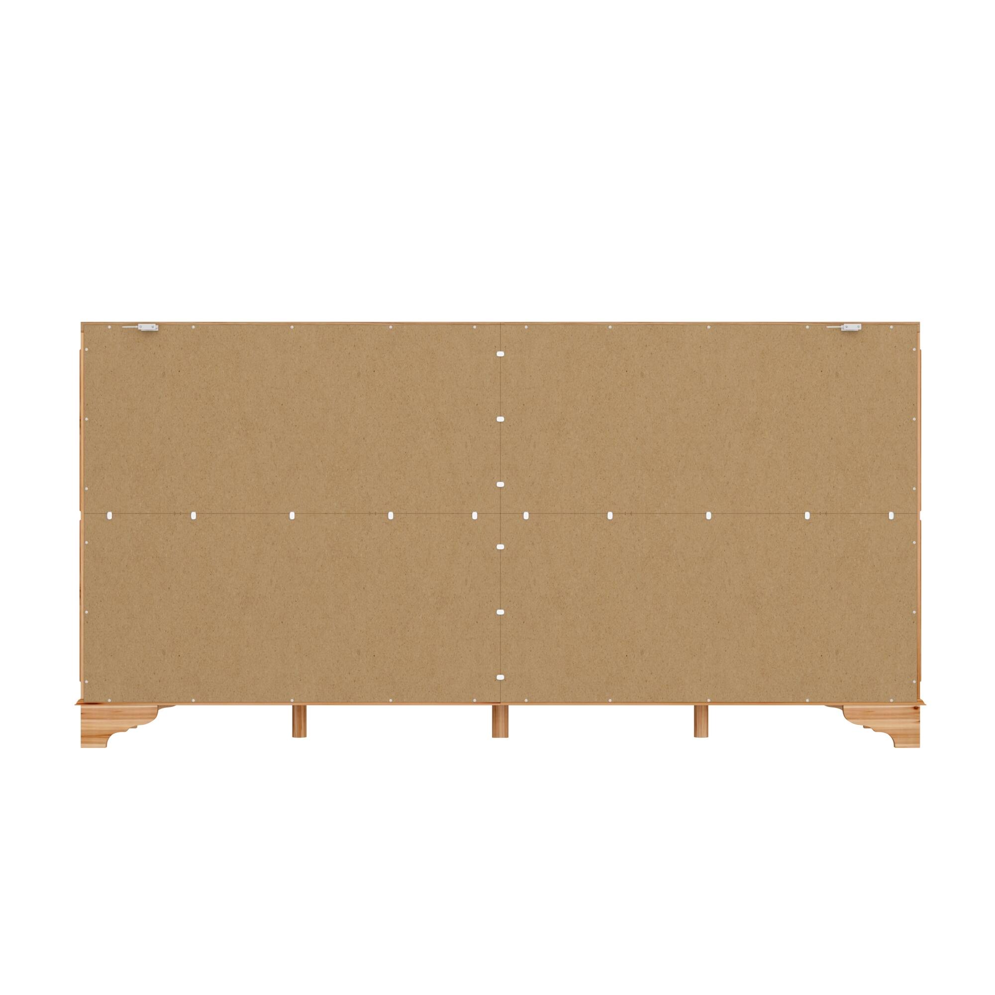 Back. Famapy - Famapy Wooden Buffet with Glass Doors: Patterned Interior & Classic Handles Sideboards - Wooden.