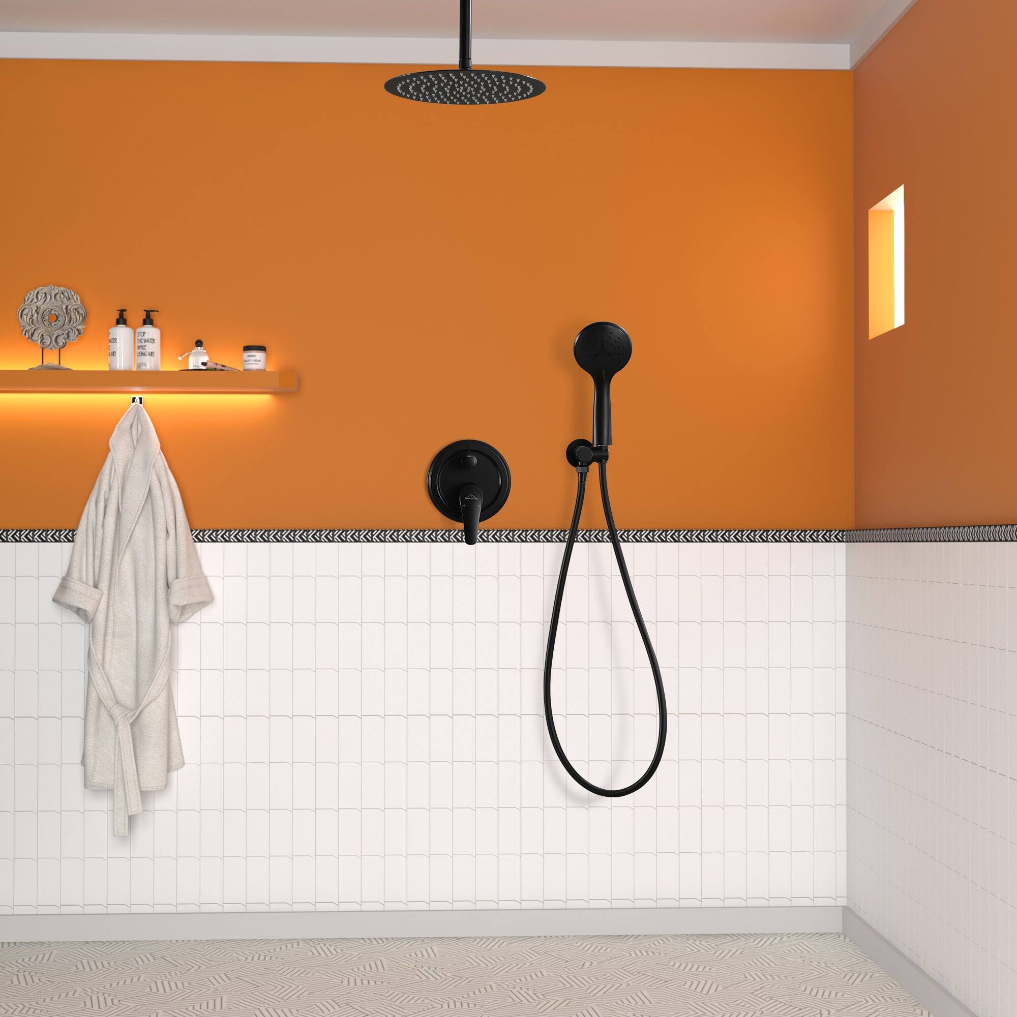 Alt View 4. Boyel Living - 5-Spray Patterns with 2.35 GPM 12 in. H Ceiling Mount Dual Shower Heads with Valve Included in Matte Black - Matte Black.