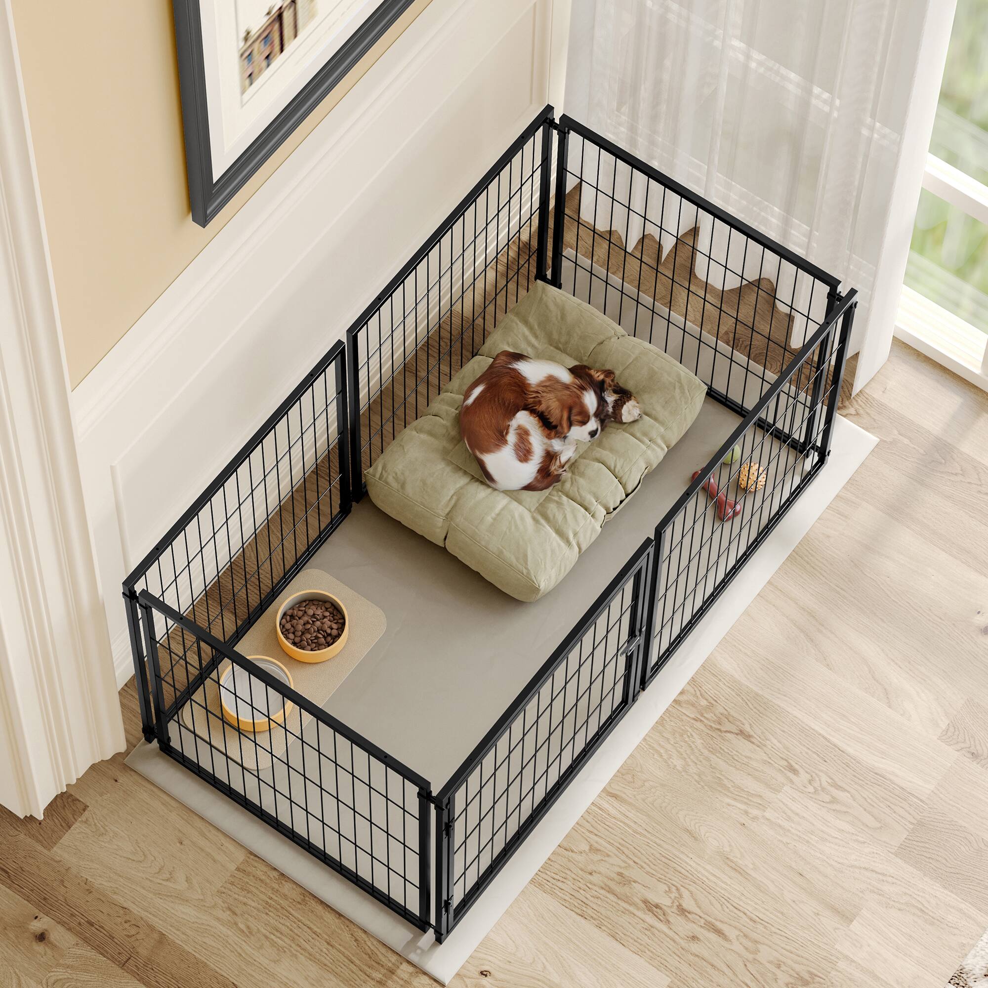 Left. Runesay - Black 48" Large Indoor Dog Pet Cage Dog Kennel for Medium Dogs Puppy Dog Playpen with Top.