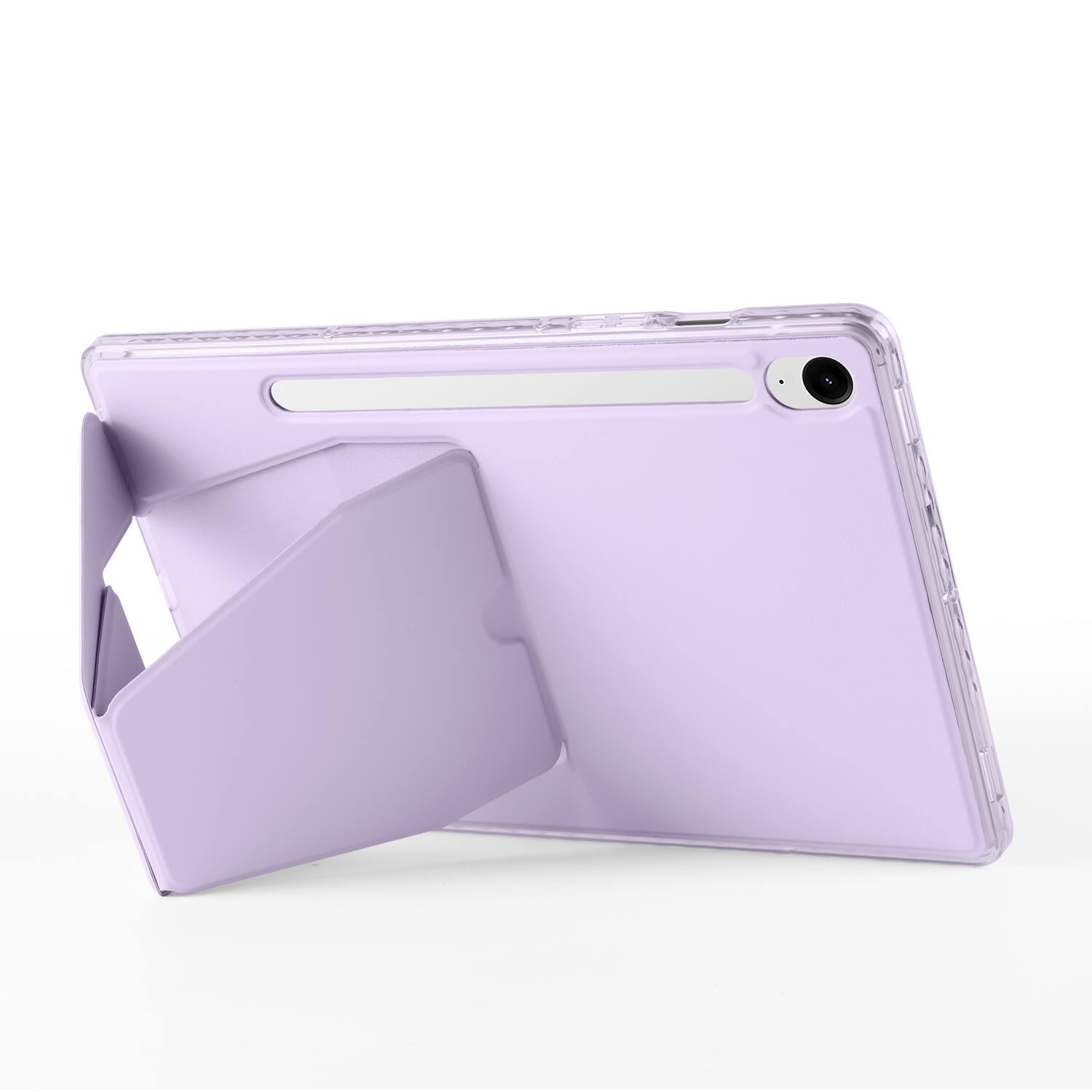 Back. Dteck - Slim Faux Leather Case for Samsung Galaxy Tab S10 FE / S10 / S9 / S9 FE,Soft Silicone Bumper Shell with Foldable Stand - Purple.