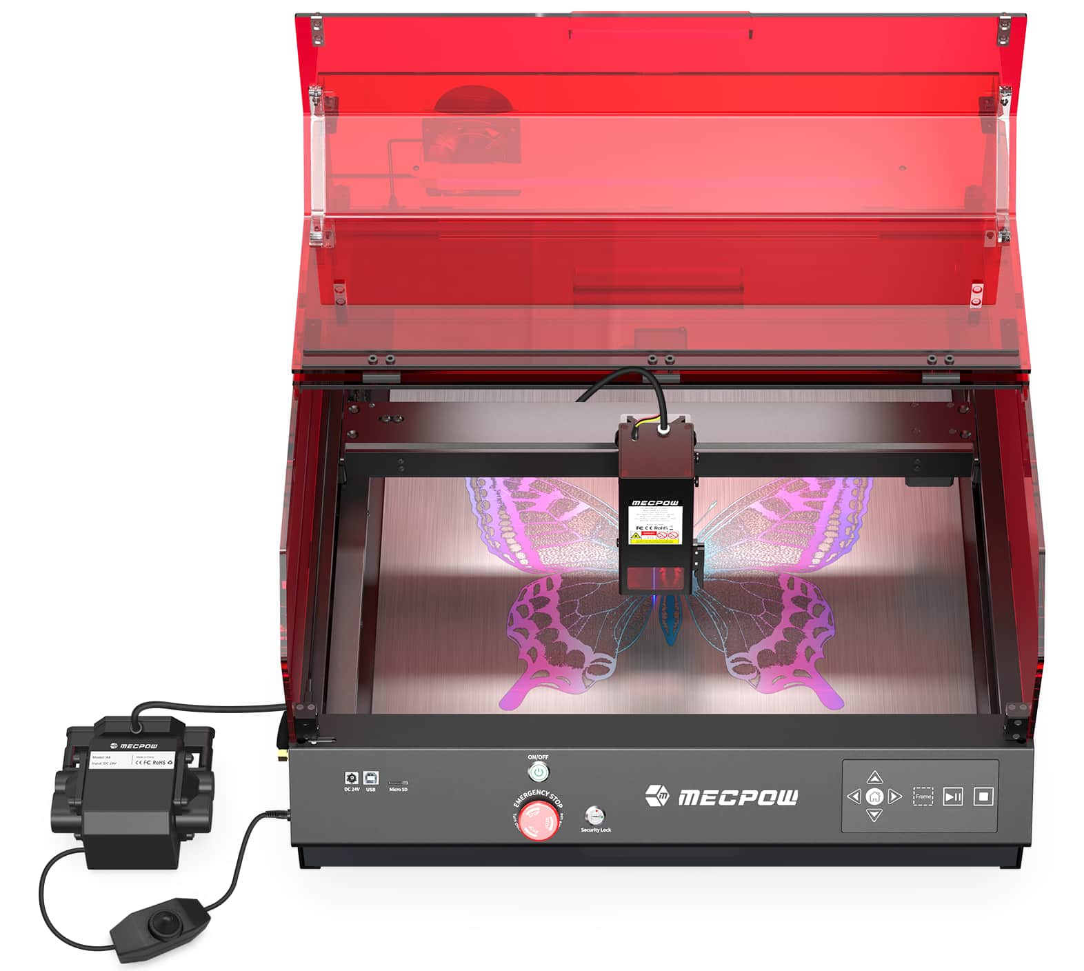 Mecpow - X4 Pro Dual Laser Engraving Machine with Air Assist, 40W & 20W Laser Cutter, 30000 mm/min for Wood Metal Acrylic - Black and Orange