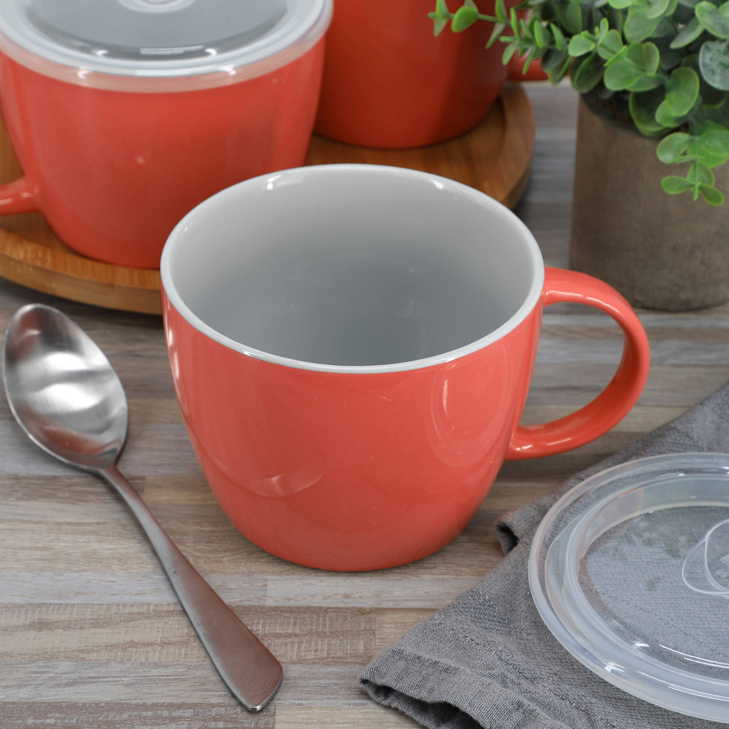 Alt View 4. Gibson - Gibson Home On The Go 4 Piece 25 Ounce Stoneware Soup Cup Set with Lid in Red - Red.