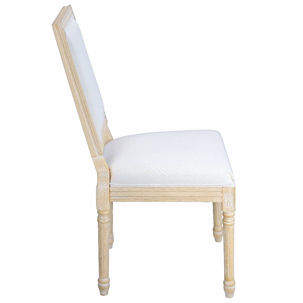 Back. Loheer - Loheer French Country Dining Chairs Set of 2 Upholstered Square Back Beige Solid Wood - Beige.