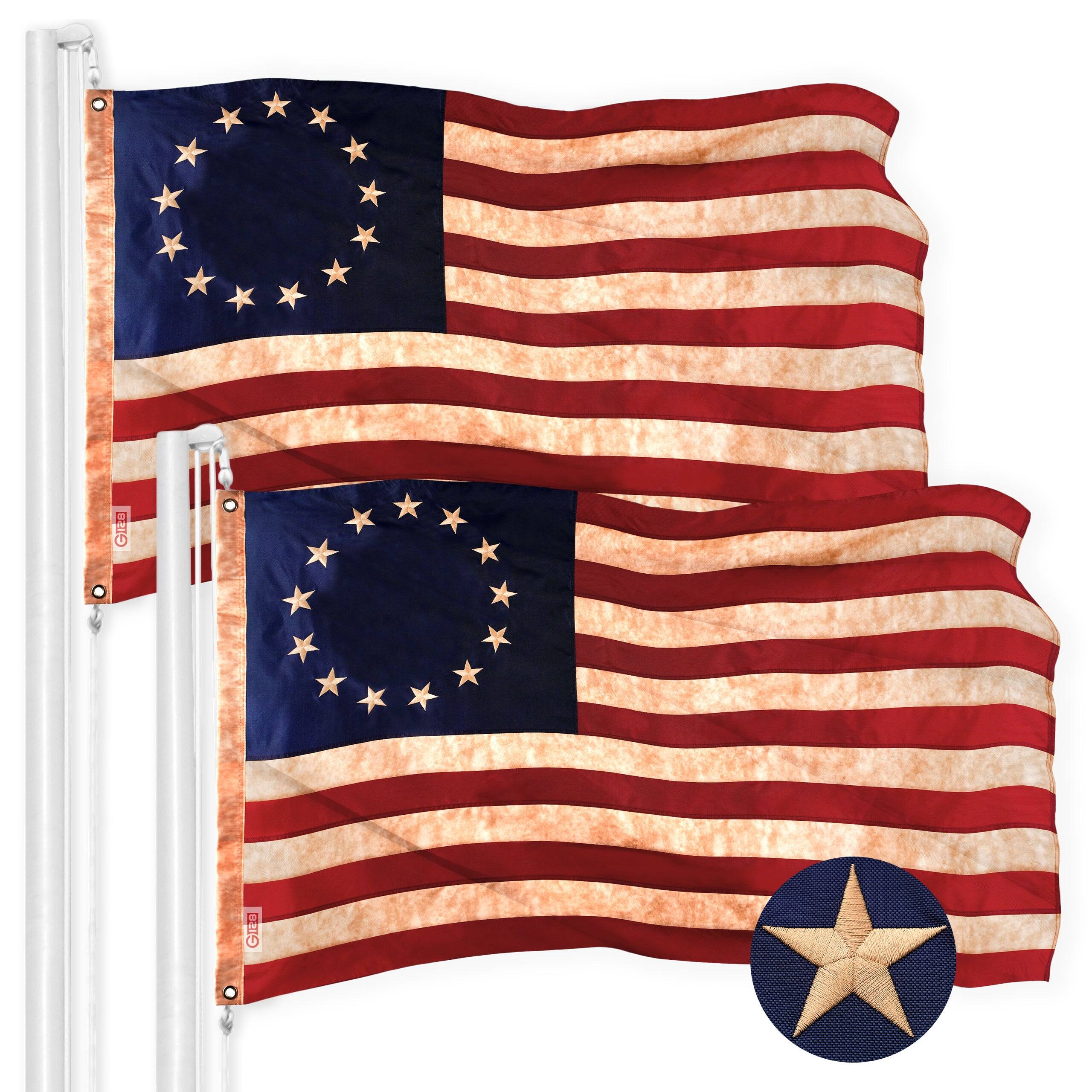 Front. G128 - Betsy Ross Tea-Stained Flag 4x6 Ft Embroidered 420D Polyester 2-Pack. - Assorted Colors.