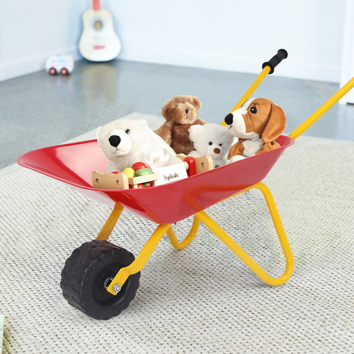 Alt View 3. Costway - Costway Kids Metal Wheelbarrow Children's Size Outdoor Garden Backyard Play Toy - Red.