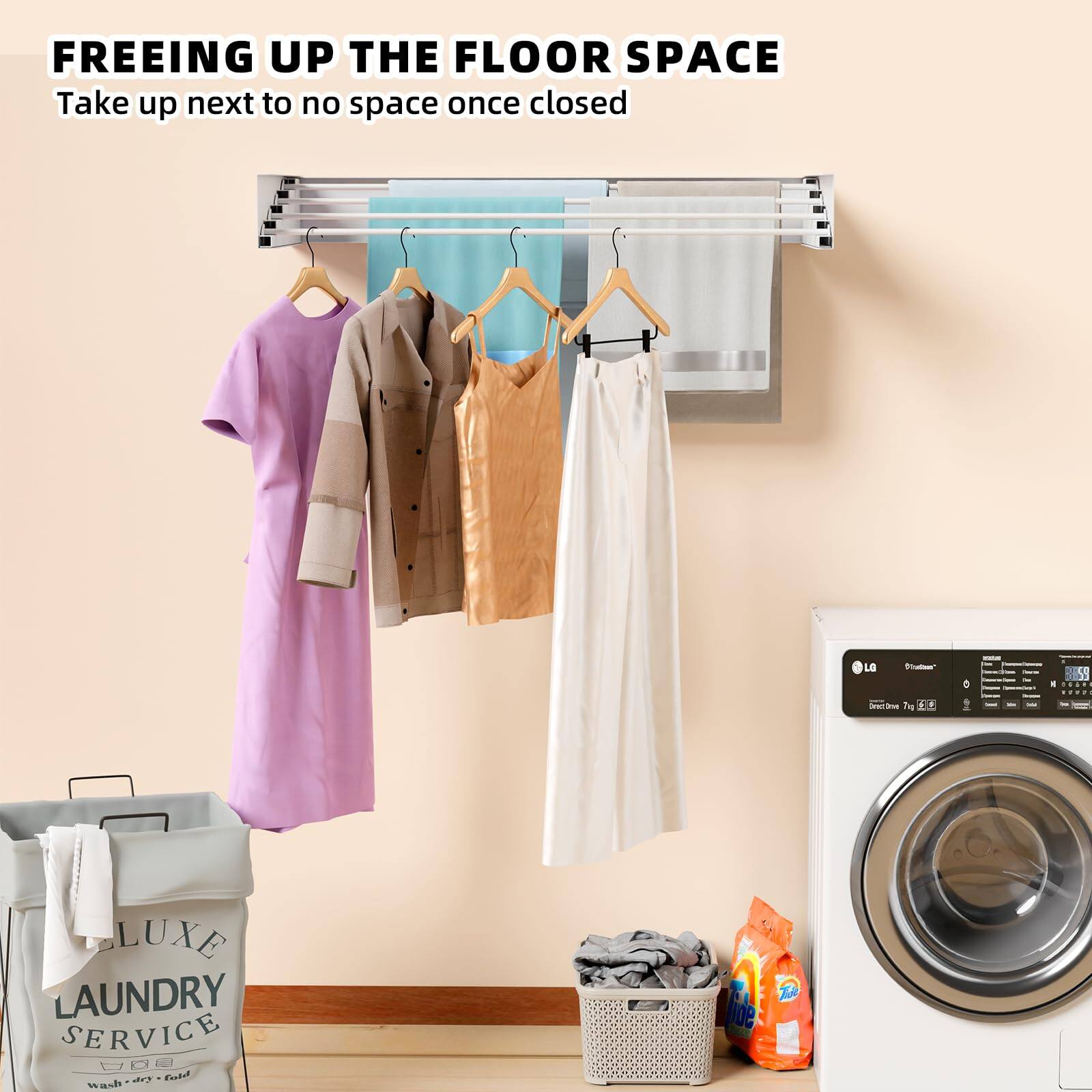 FREEING UP THE FLOOR SPACE  
Take up next to no space once closed  

LUXE LAUNDRY SERVICE  
wash - dry - fold  

LG  
Direct Drive  
12 kg / 12 lb