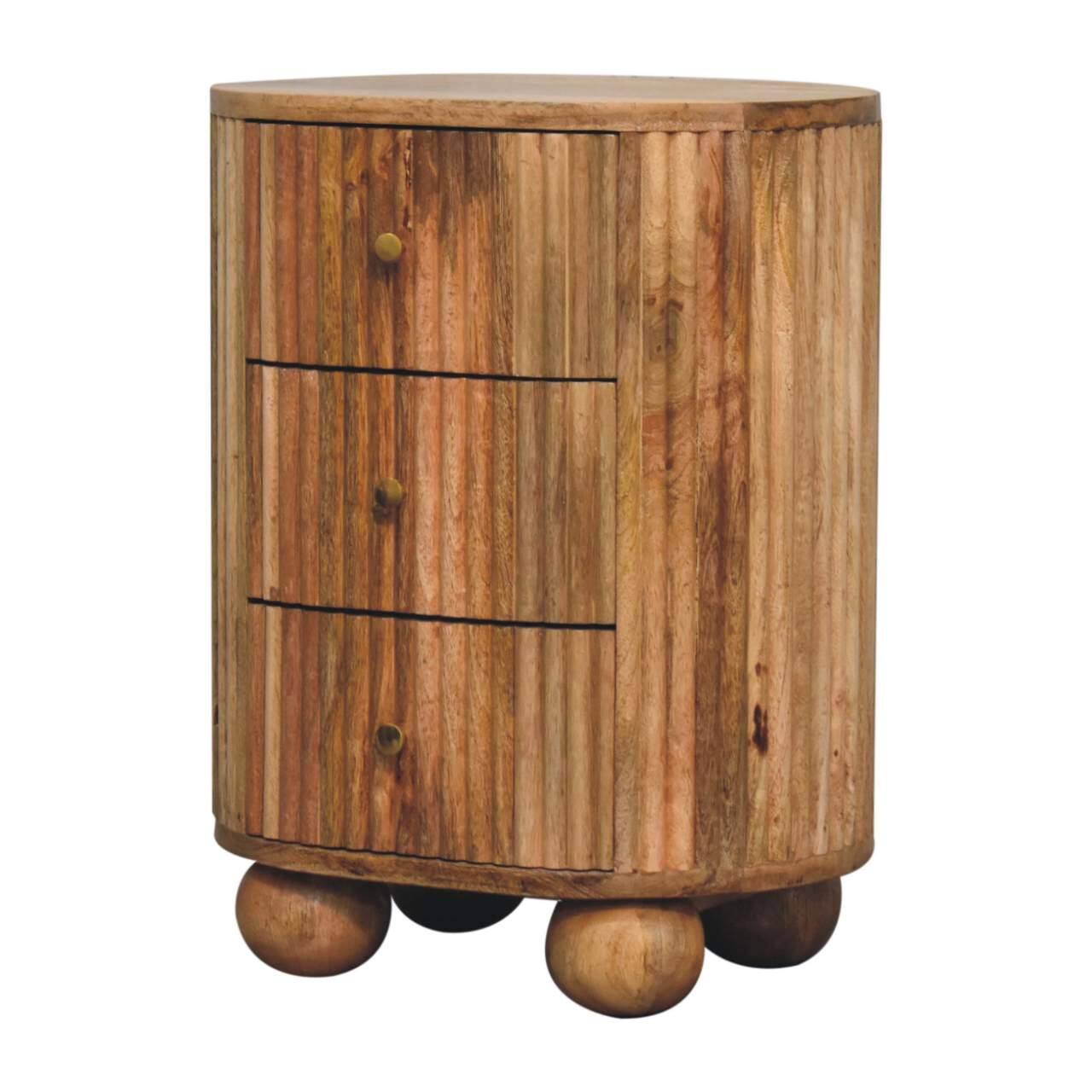 Left. Artisan Furniture - Artisan Furniture Solid Wood Soba Ball 3 Drawer Bedside, Brown - Brown.