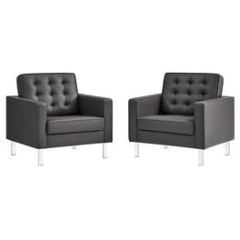 Loft Tufted Vegan Leather Armchairs Set of 2 by Modway - Gray
