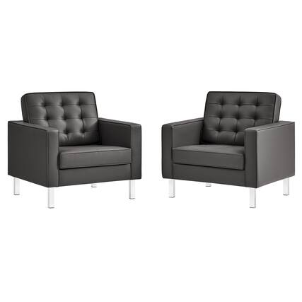 Front. Modway - Loft Tufted Vegan Leather Armchairs Set of 2 by Modway - Gray.