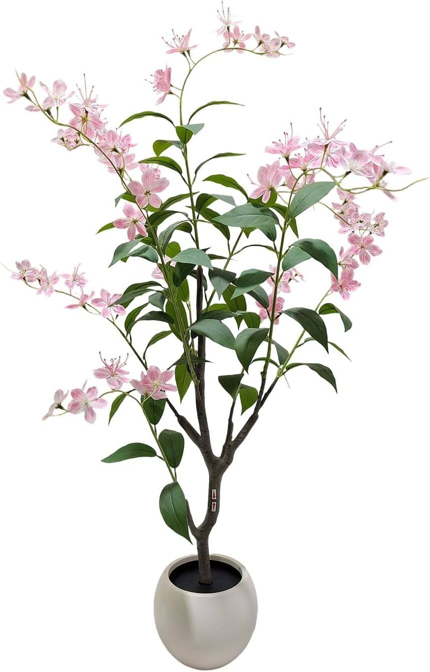 Front. Homhougo - 4FT Indoor Artificial Trees for Home Decor, Outdoor Pink Fake Flowers, Fake Plants, Bonsai Tree, Model Trees, Faux Tree - Jasmine.