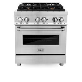 ZLINE - 30" Legacy Dual Fuel Range w/ Gas Cooktop & Electric Oven w/ 4 Brass Burners (RA-BR-30) - Stainless Steel
