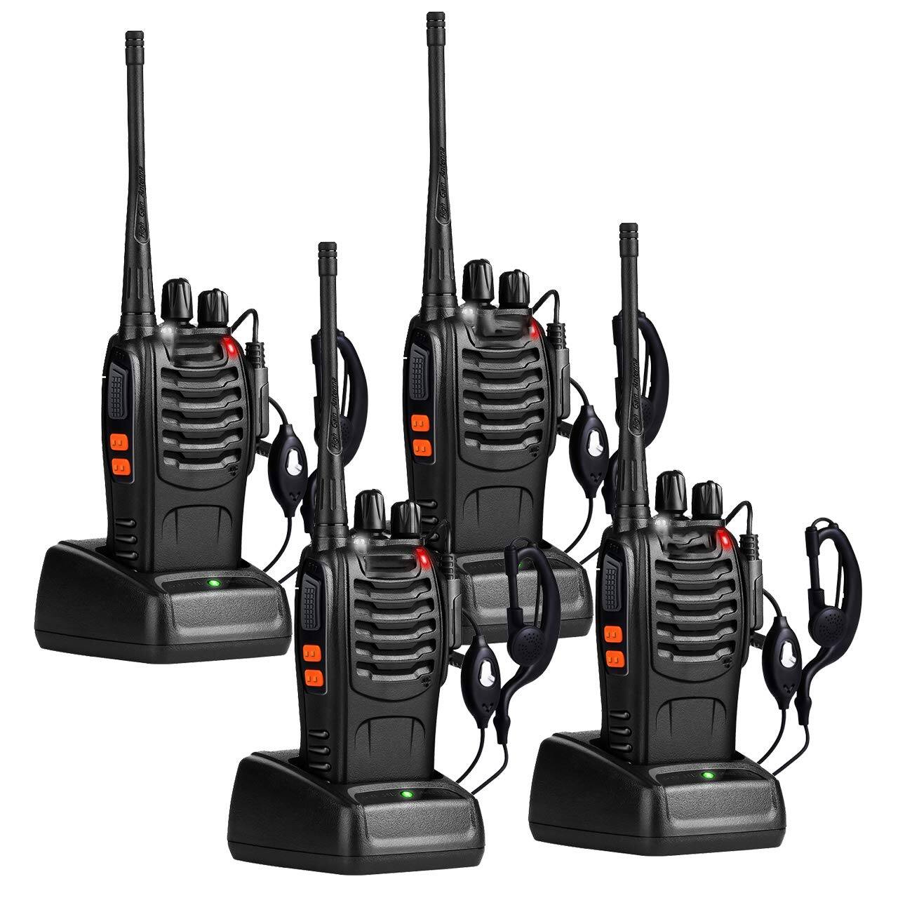 Front. GlowWise - Long Range Rechargeable Walkie Talkies 4-Pack: 16 Channel w/ Earpieces, Flashlight & Li-ion Charger - Blank.