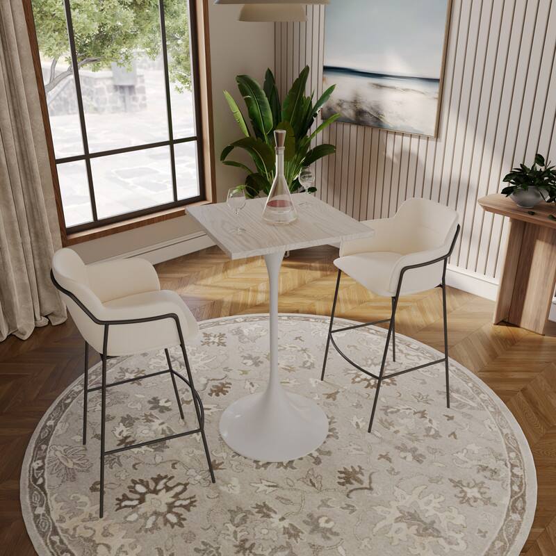 LeisureMod Verve 24 Inch Square Bar Height Table with MDF Top and White ...