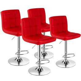 Costway - Set of 4 PU Leather Bar Stool Swivel Bar Chair w/ Adjustable Height - Red