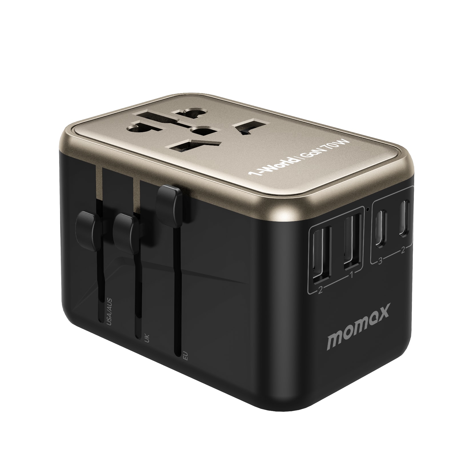 Momax - 1-World Universal 5-Port Travel GaN Charger 70W - Titanium Gold