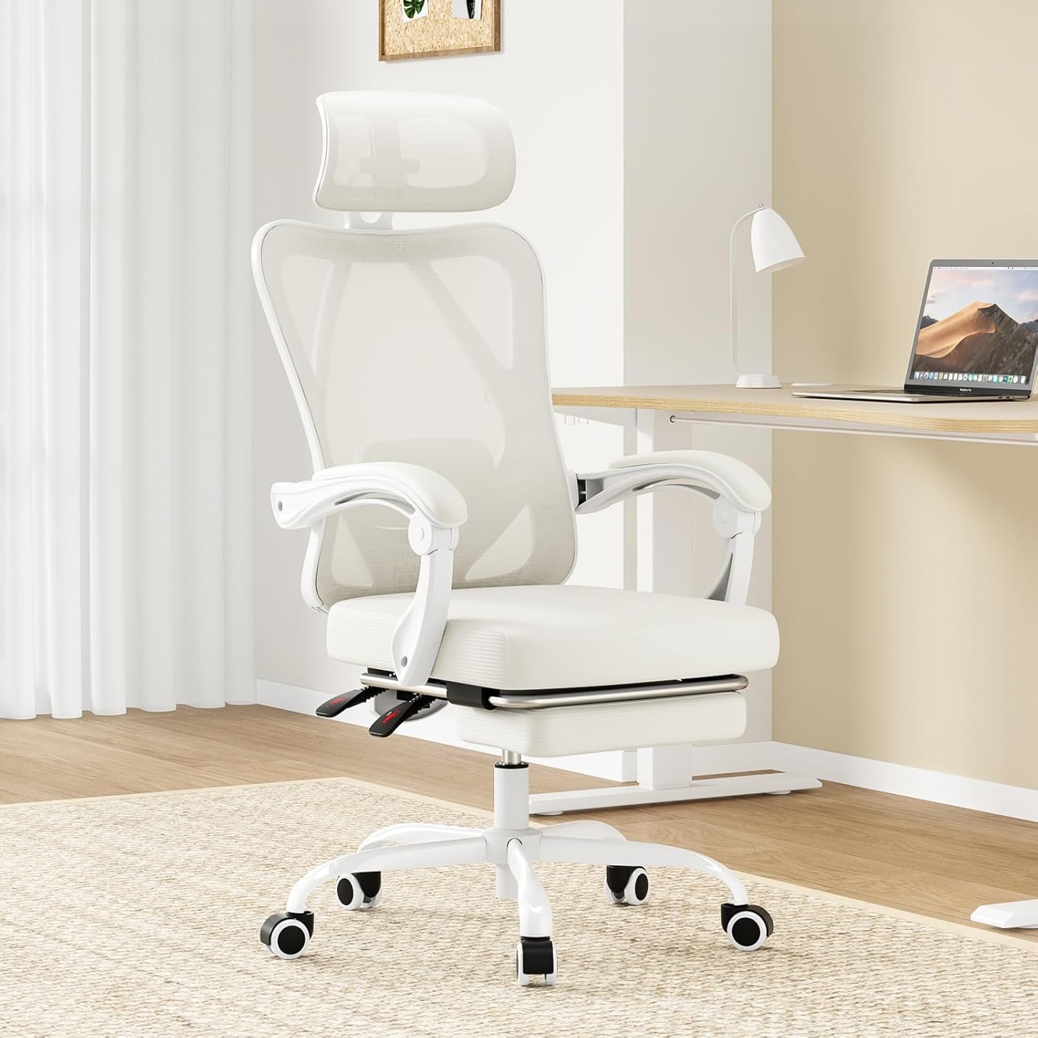 Angle. Petrimins - Executive Office Chair with Retractable Footrest & Lumbar Support, All-Day Comfort Cross-Legged Desk Chair - Beige.