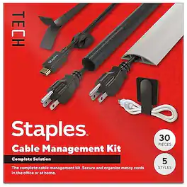 Staples TECH - Cable Management Kit, Colors, 30/Pack (ST62395) - Assorted