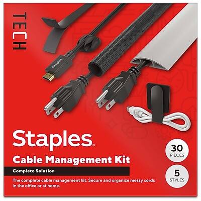**TECH**
**Staples Cable Management Kit**
**Complete Solution**
The complete cable management kit. Secure and organize messy cords in the office or at home.
**30 PIECES**
**5 STYLES**