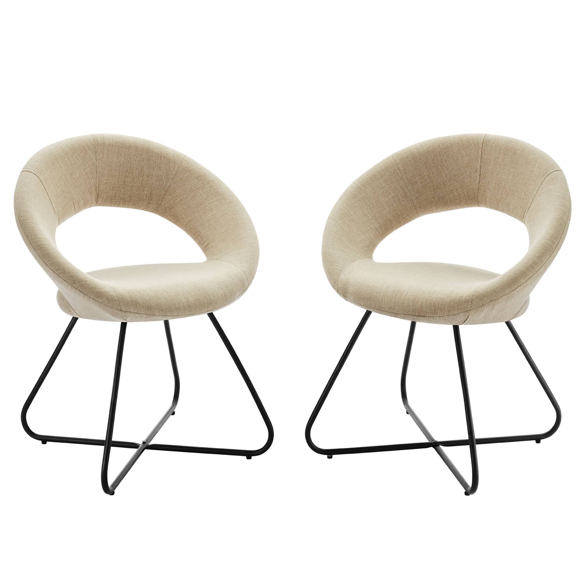 Angle. Modway - Nouvelle Upholstered Fabric Dining Chair Set of 2 by Modway - Black Beige.
