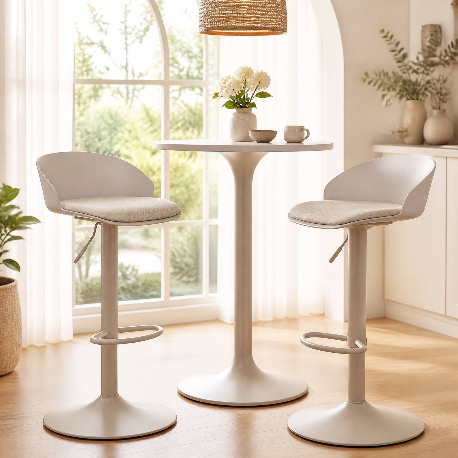 Alt View 3. Gymax - Gymax Set of 2 Adjustable Swivel Bar Stools w/ Back & Footrest Loads 330 Lbs Each Cream - Beige.