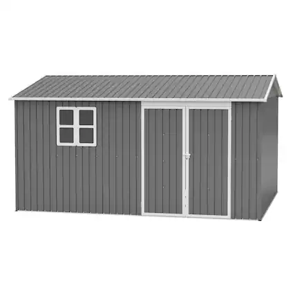 Front. Lirago - 12x10 FT Outdoor Storage Shed All-Weather Metal Shed with Lockable Doors - Gray.