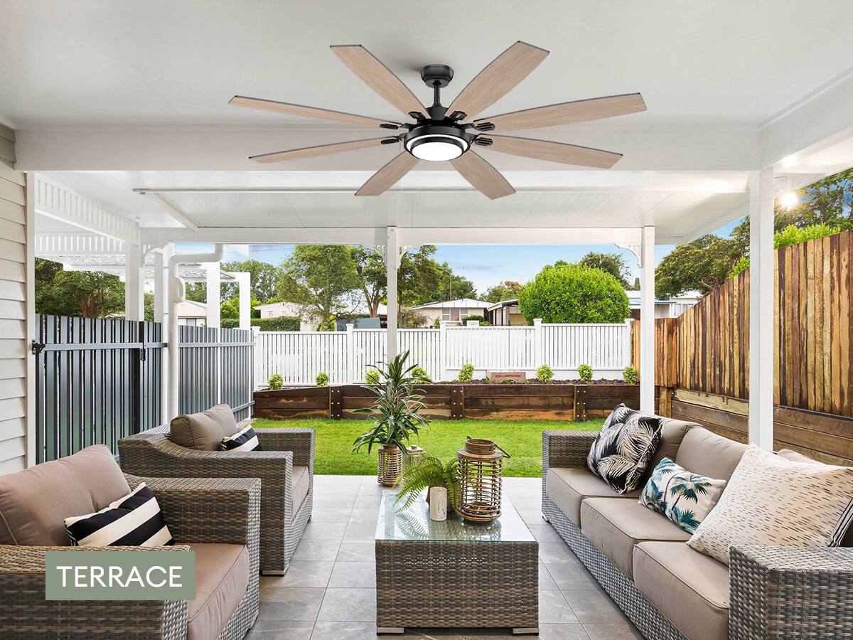 Alt View 1. Siljoy - 72-in Black LED Ceiling Fan with Dual Color Blades (Black and oak)-Remote Included (8 Blades) - Black.