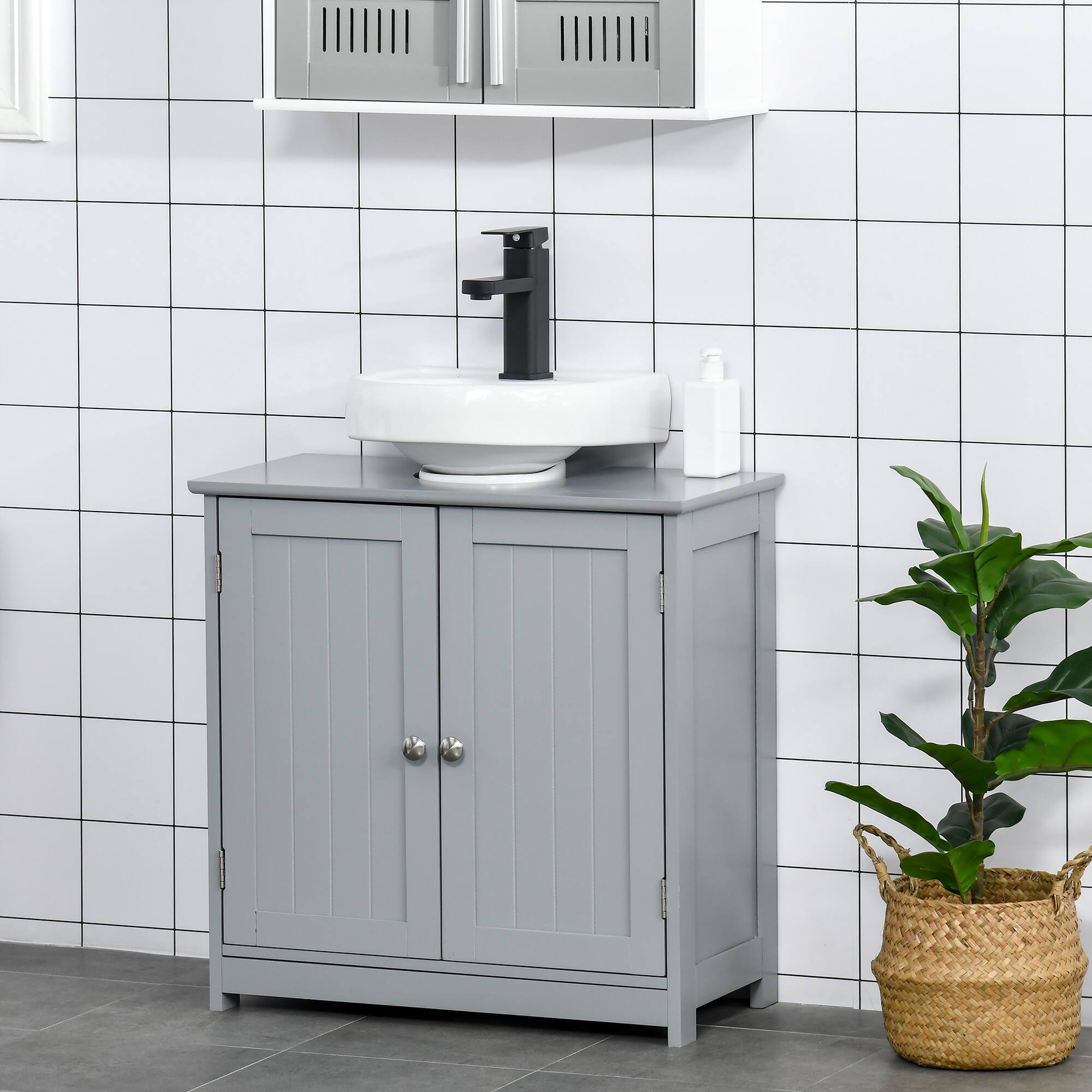Alt View 1. Kleankin - Pedestal Sink Storage Cabinet, Vanity Base Cabinet, Under Sink Bathroom Cabinet with U-Shape Cut-Out - Gray.