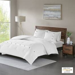 Gracie Mills - Lucius 3-Piece Waffle Texture Woven Cotton Comforter Set - White