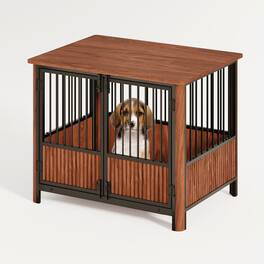 Dexmalle - Dexmalle-31.5'' Walnut Fluted Wood Furniture Style Dog Crate for small & Medium Dogs-Side End Table