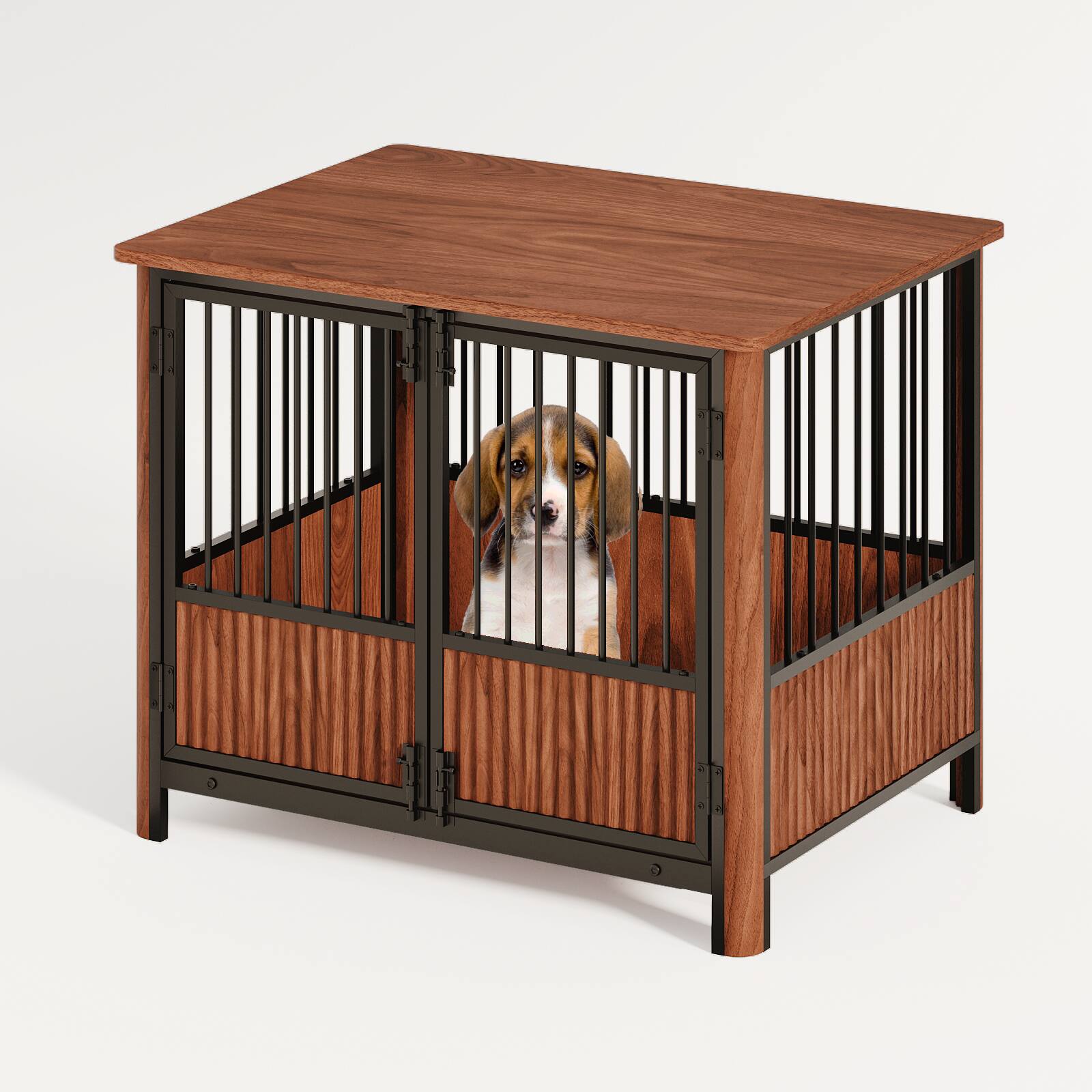 Front. Dexmalle - Dexmalle-31.5'' Walnut Fluted Wood Furniture Style Dog Crate for small & Medium Dogs-Side End Table.