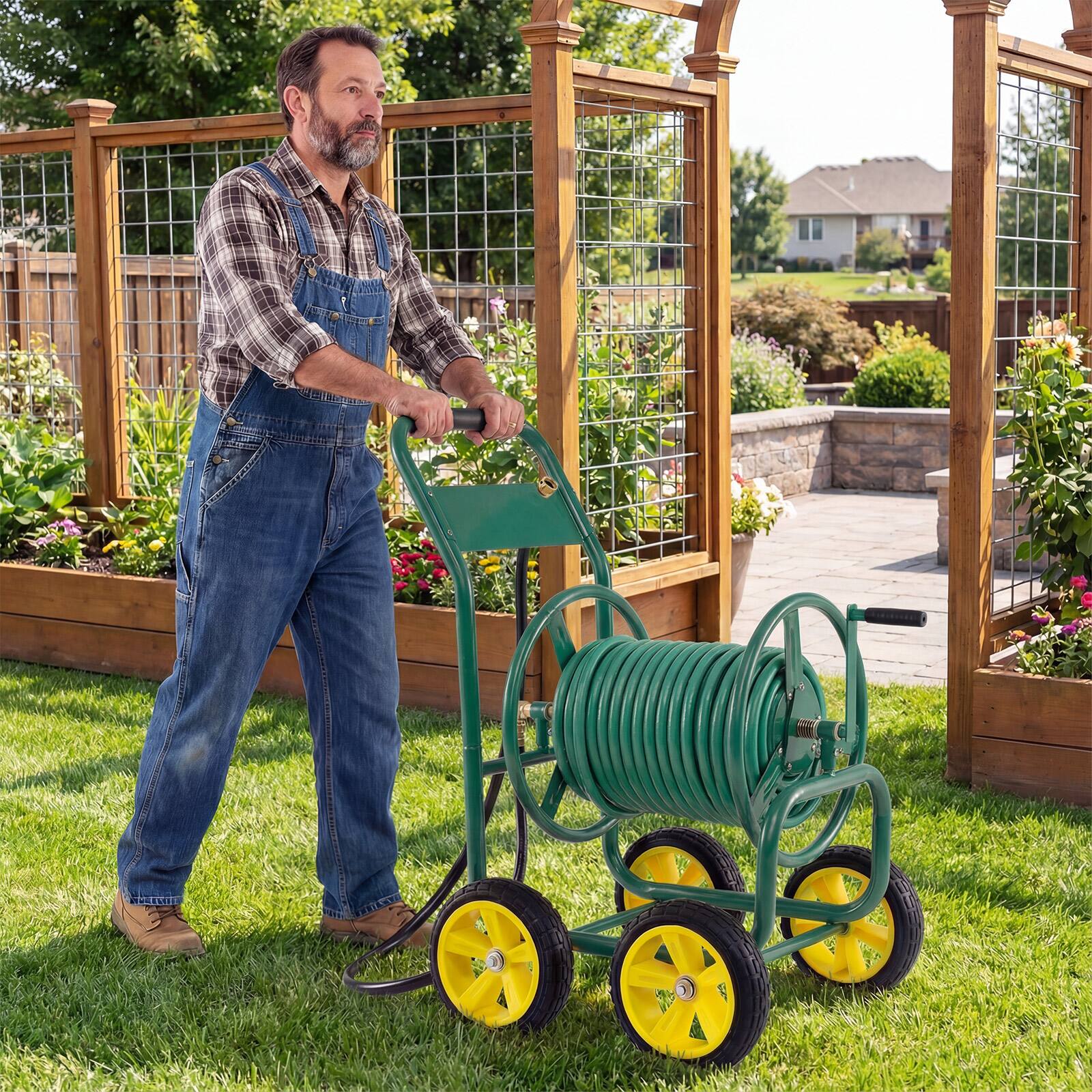 Alt View 1. Gymax - Gymax Garden Hose Reel Cart 4 Wheels 330 ft 5/8'' Large Capacity for Outside Yard Lawn Green - Green.