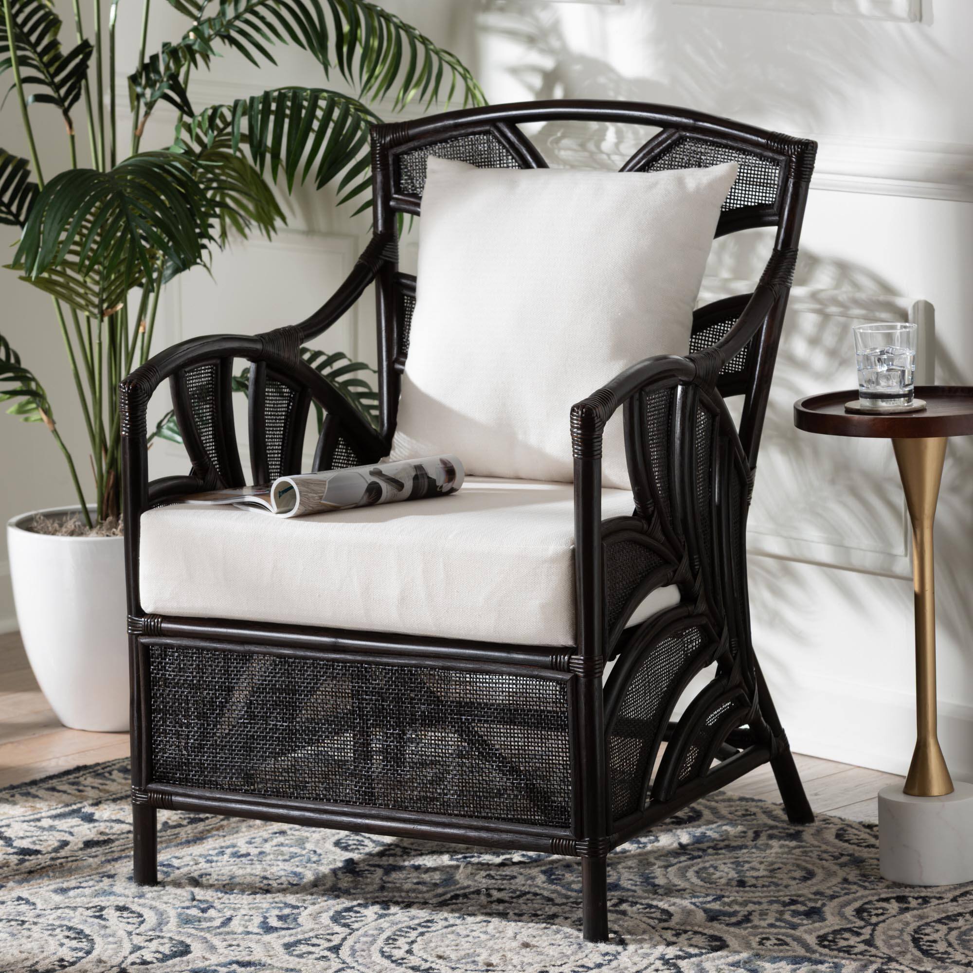 Alt View 4. bali & pari - Paden Natural Rattan Armchair - Handwoven Wicker Accent Chair with Banana Leaf Frame for Living Room or Sun Room - Espresso.