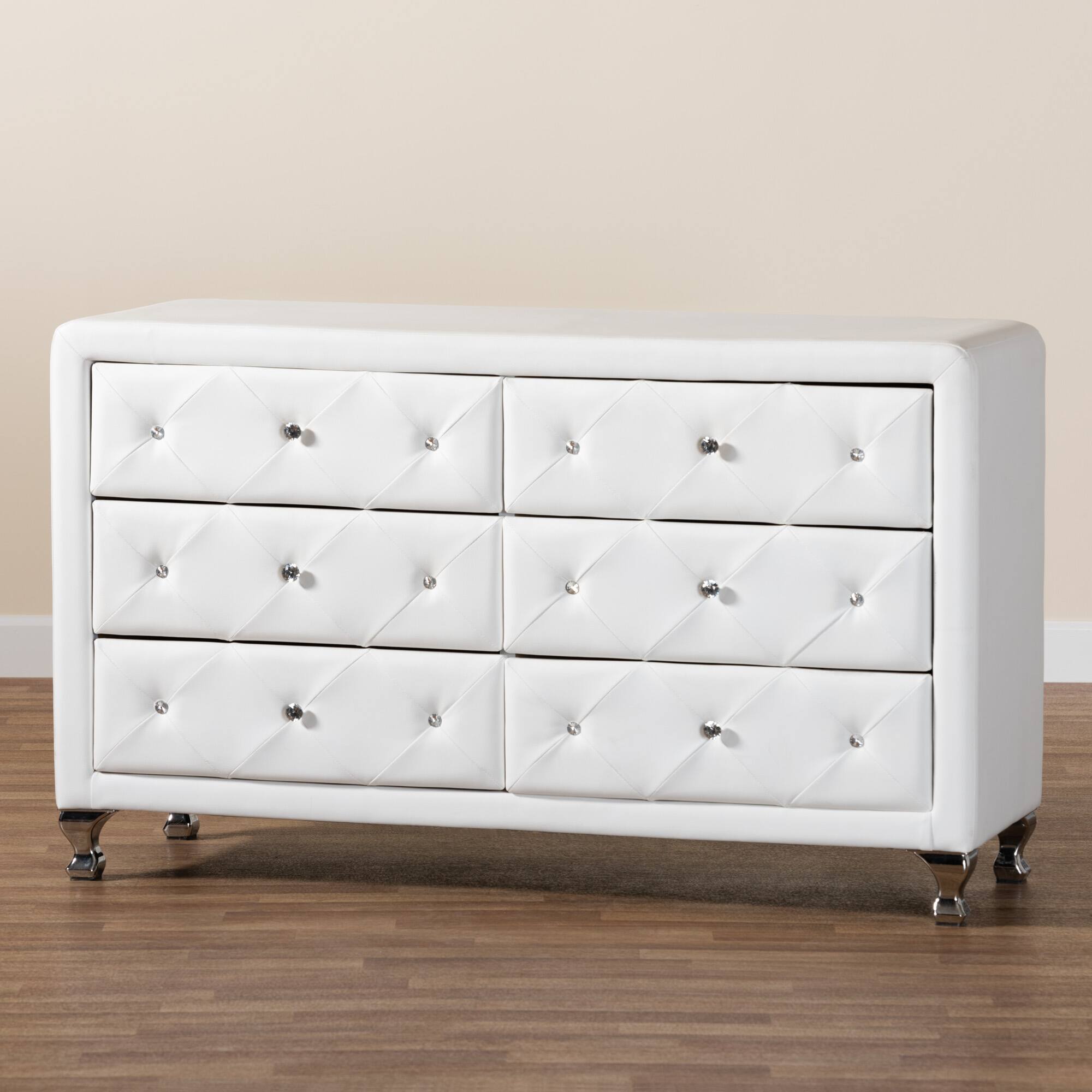 Alt View 4. Baxton Studio - Luminescence Faux Leather Upholstered Dresser - White.
