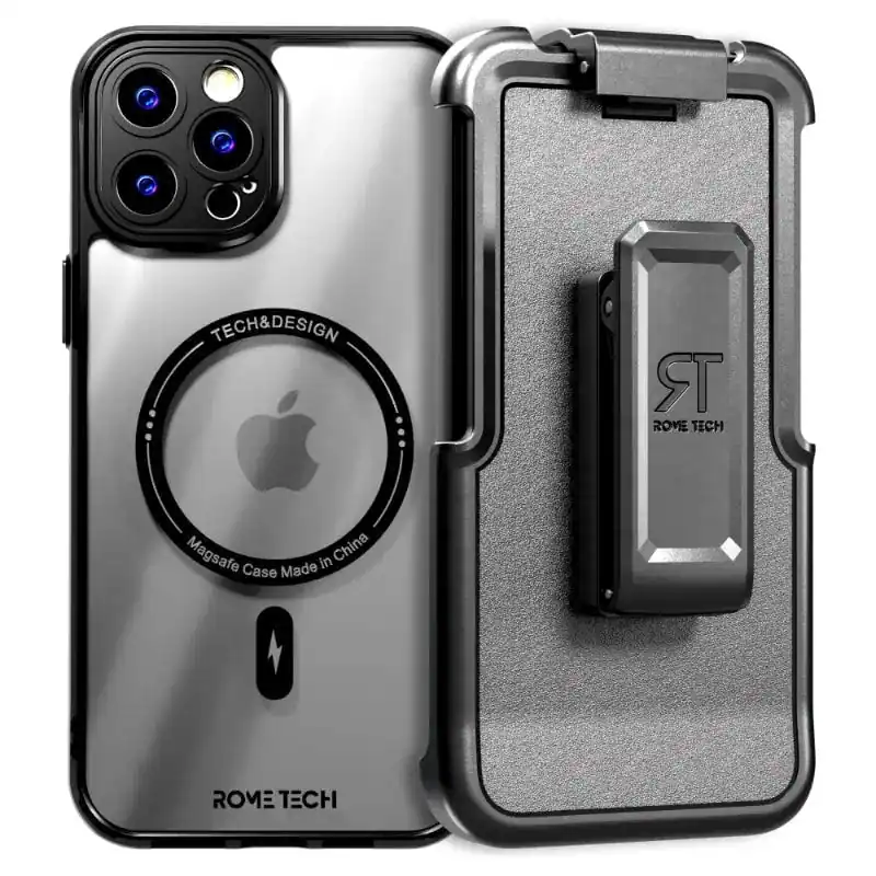 Phone Case Rome Tech RomeTech Rome Tech Clarity Case for iPhone 12 Pro w/Holster Black ...