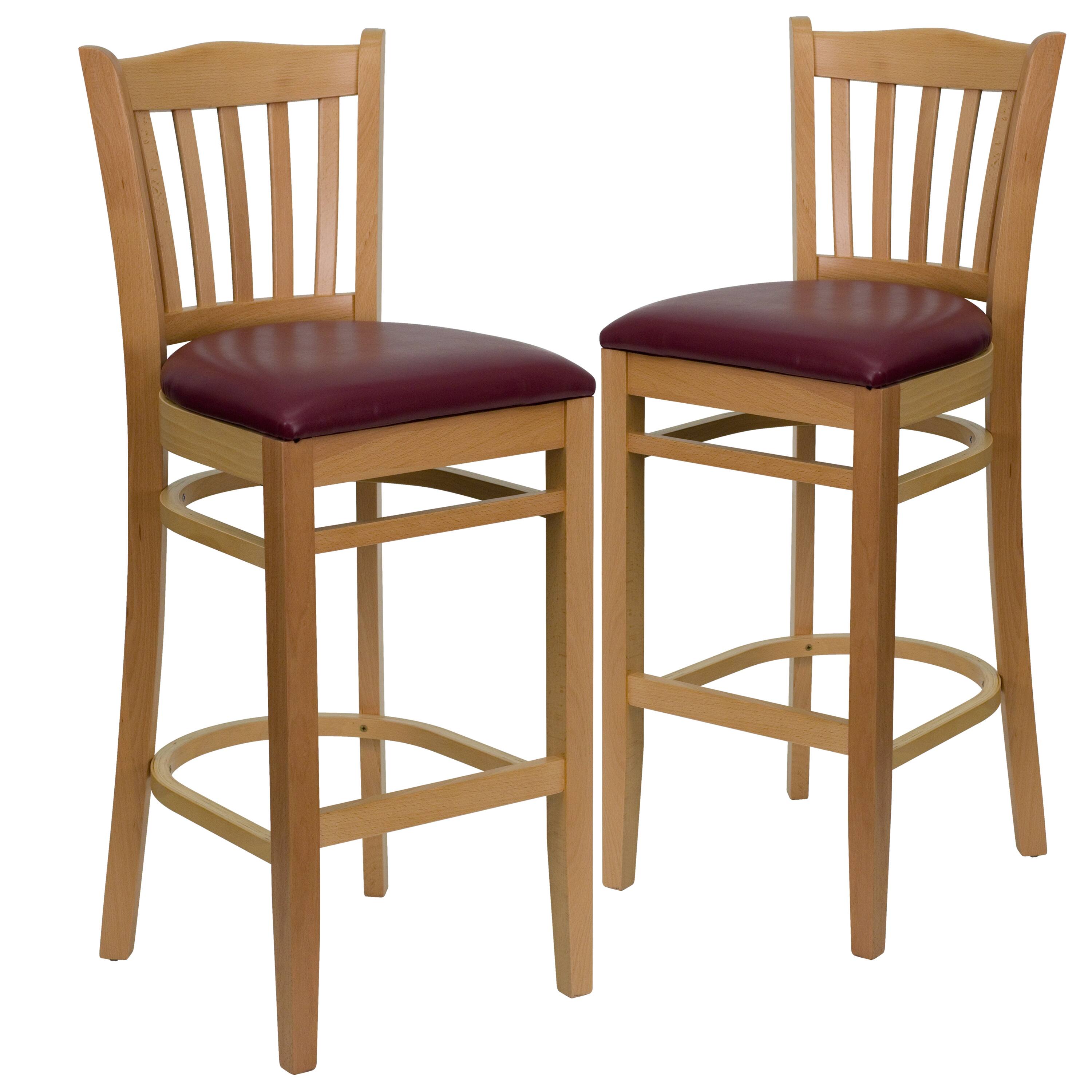 Burgundy Vinyl Seat/Natural Wood Frame