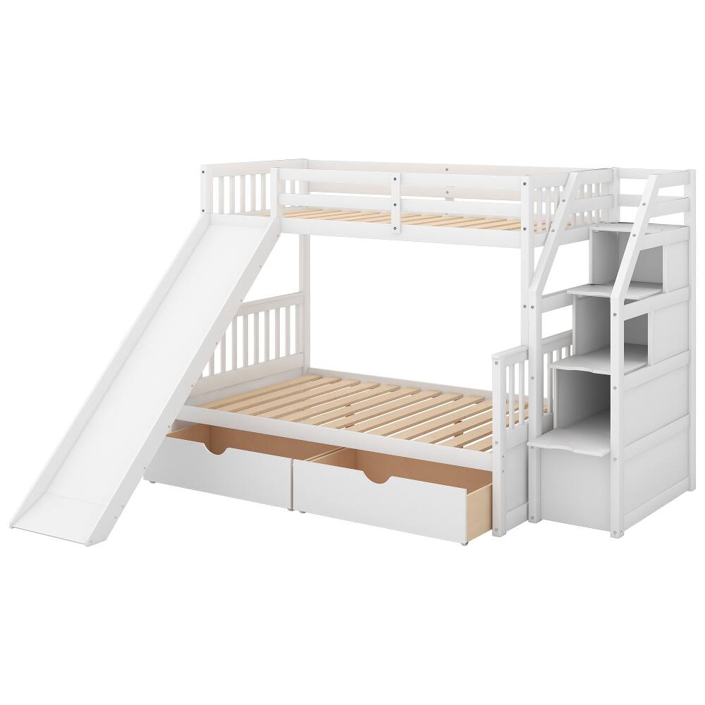 Alt View 3. Loheer - Loheer Twin Over Full Bunk Bed with Slide Drawers White - White.