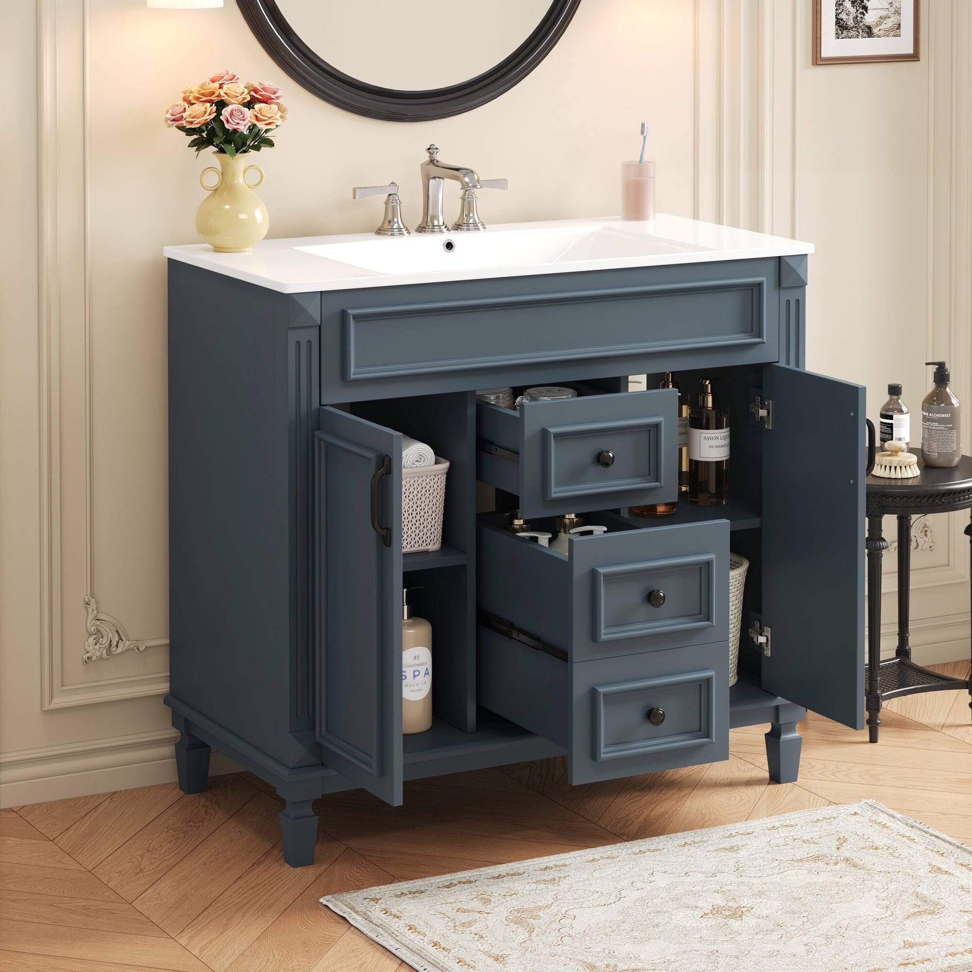 Alt View 5. Boyel Living - 36 Inch Bathroom Vanity with Ceramic Sink 2 Doors 2 Drawers Blue - Blue.